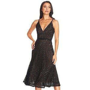 Dress The Population Gracie Sequin V-Neck Cocktail Midi Dress Black Nude XXS
